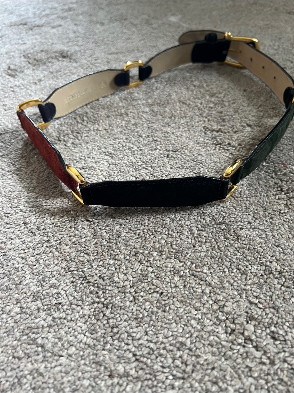 Fossil Genuine Leather Colorblock Suede Belt Gold Hardware Vintage Boho